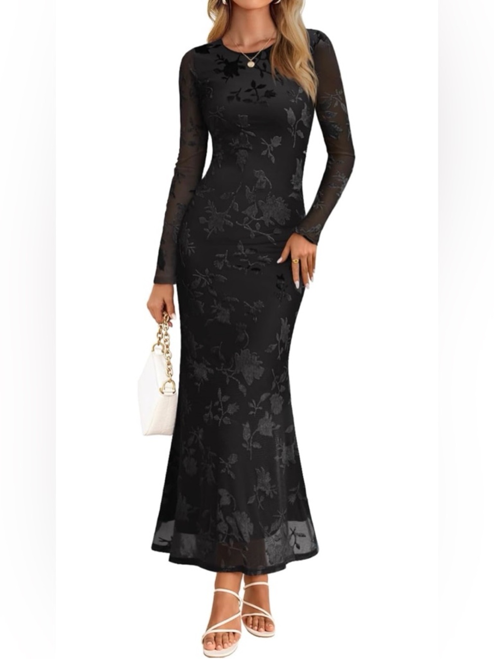 MEROKEETY Women's 2026 Spring Wedding Guest Maxi Dress Long Sleeve Bodycon